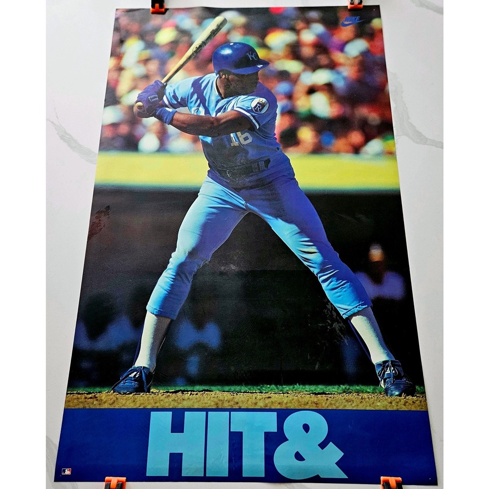 VTG 1988 Nike Bo Jackson Hit &‎ Run Double Sided Poster Royals Raiders Glossy